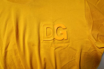 Dolce &amp; Gabbana Mørkegul Logo Bomull Herre T-skjorte med rund hals