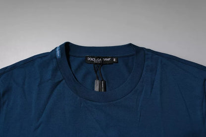 Dolce &amp; Gabbana Blå Crown Bee Bomull Herre T-skjorte med rund hals