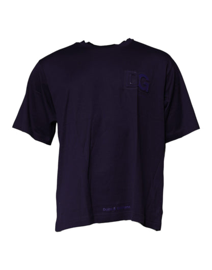 Dolce &amp; Gabbana Marineblå DG Logo Bomulls-T-skjorte med rund hals