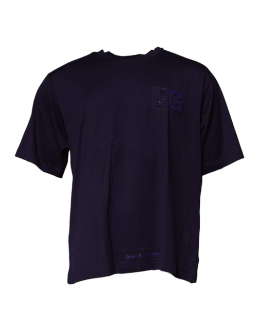 Dolce &amp; Gabbana Marineblå DG Logo Bomulls-T-skjorte med rund hals