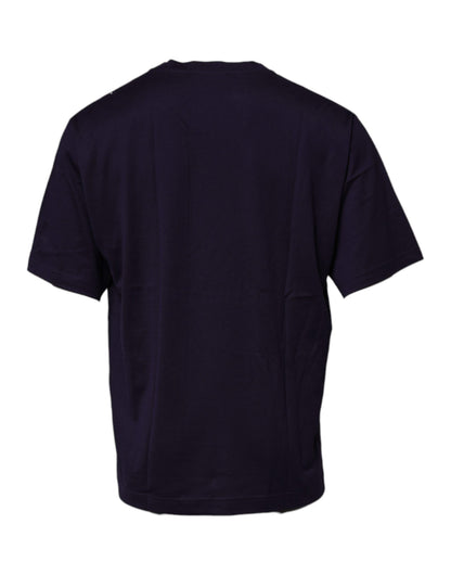 Dolce &amp; Gabbana Marineblå DG Logo Bomulls-T-skjorte med rund hals