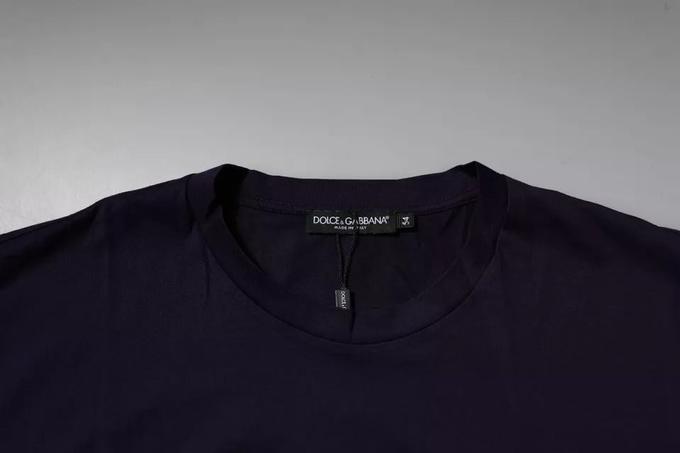 Dolce &amp; Gabbana Marineblå DG Logo Bomulls-T-skjorte med rund hals