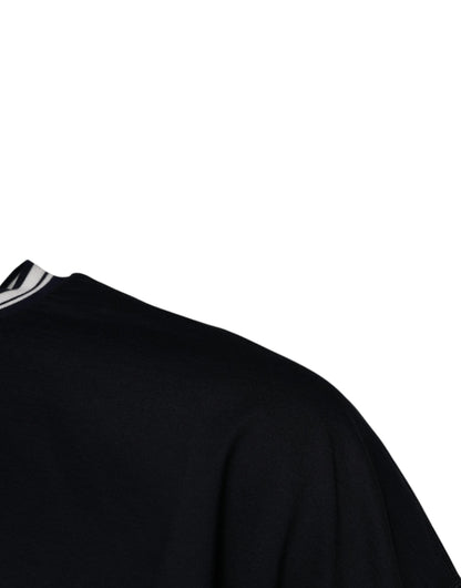 Dolce &amp; Gabbana Mørkeblå Logo Crown Bomulls-T-skjorte med rund hals