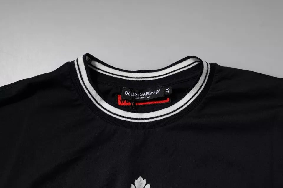 Dolce &amp; Gabbana Mørkeblå Logo Crown Bomulls-T-skjorte med rund hals