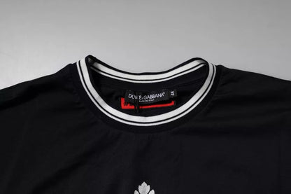 Dolce &amp; Gabbana Mørkeblå Logo Crown Bomulls-T-skjorte med rund hals