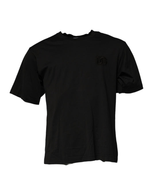 Dolce &amp; Gabbana svart DG-logo bomulls-T-skjorte med rund hals