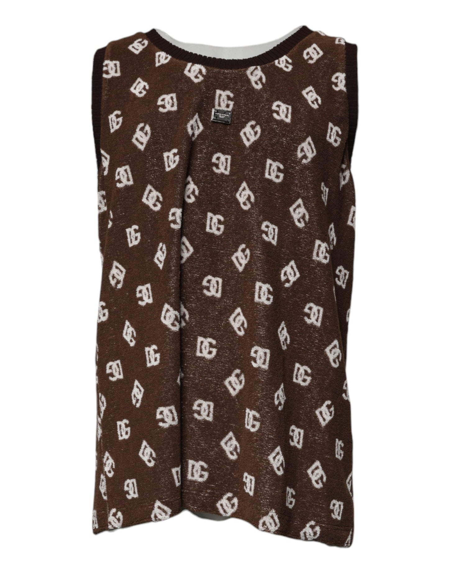 Dolce &amp; Gabbana Brun Logo Monogram Bomulls-T-skjorte med rund hals