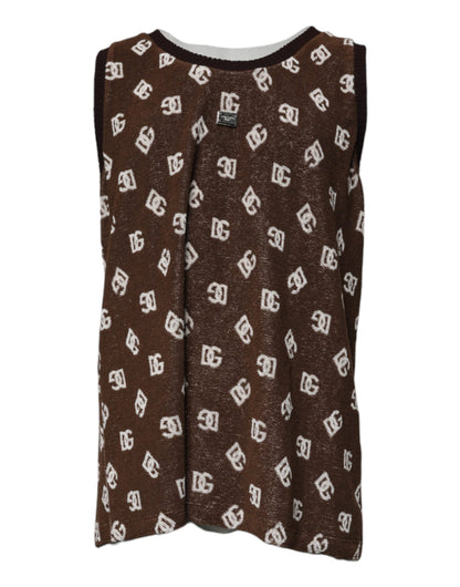 Dolce &amp; Gabbana Brun Logo Monogram Bomulls-T-skjorte med rund hals