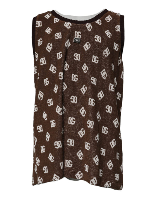 Dolce &amp; Gabbana Brun Logo Monogram Bomulls-T-skjorte med rund hals