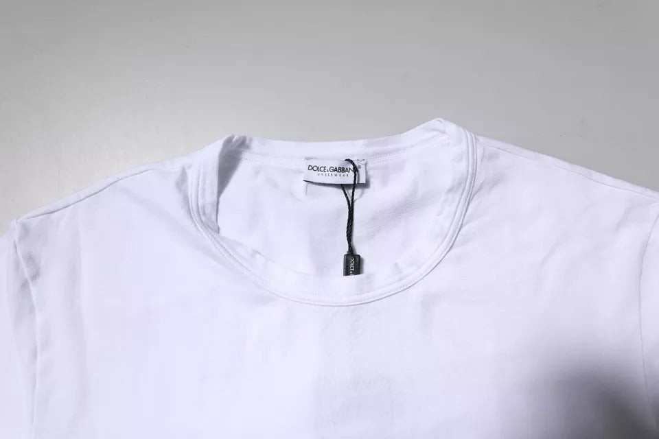 Dolce &amp; Gabbana Hvit Bomulls Stretch Crewneck Undertøy T-skjorte