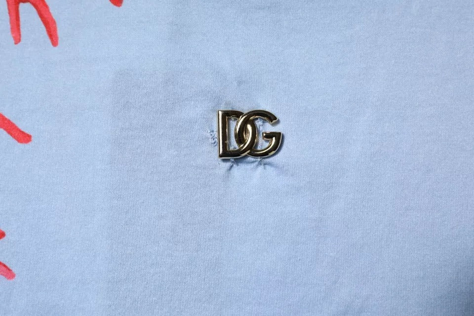 Dolce &amp; Gabbana Lyseblå Korall Bomull Herre T-skjorte med Rund Hals