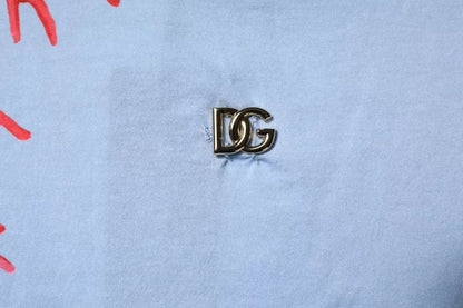 Dolce &amp; Gabbana Lyseblå Korall Bomull Herre T-skjorte med Rund Hals