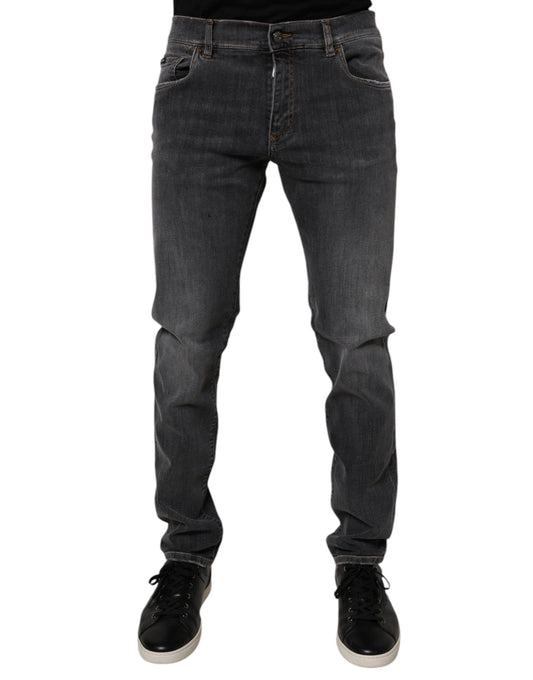 Dolce &amp; Gabbana mörkgrå tvättade bomulls slim fit denimjeans
