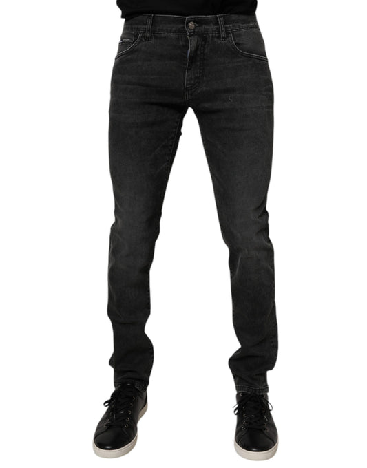 Dolce &amp; Gabbana Svarta Bomullsstretchiga Skinny Jeans Herr