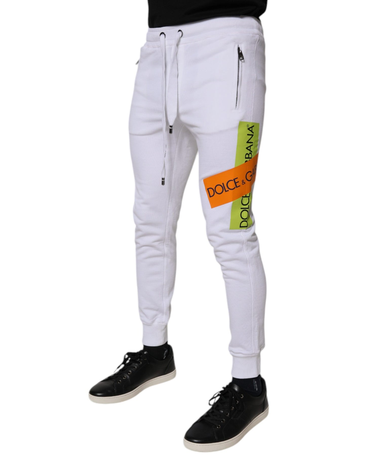 Dolce &amp; Gabbana hvite bomullsjoggebukser med logo
