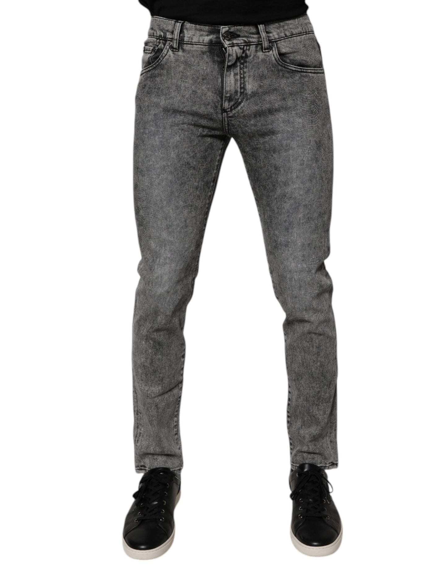 Dolce &amp; Gabbana mørkegrå vasket bomulls slim fit denimjeans