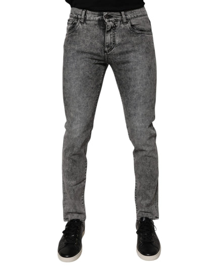 Dolce &amp; Gabbana mørkegrå vasket bomulls slim fit denimjeans
