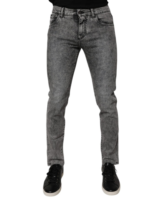 Dolce &amp; Gabbana mörkgrå tvättade bomulls slim fit denimjeans