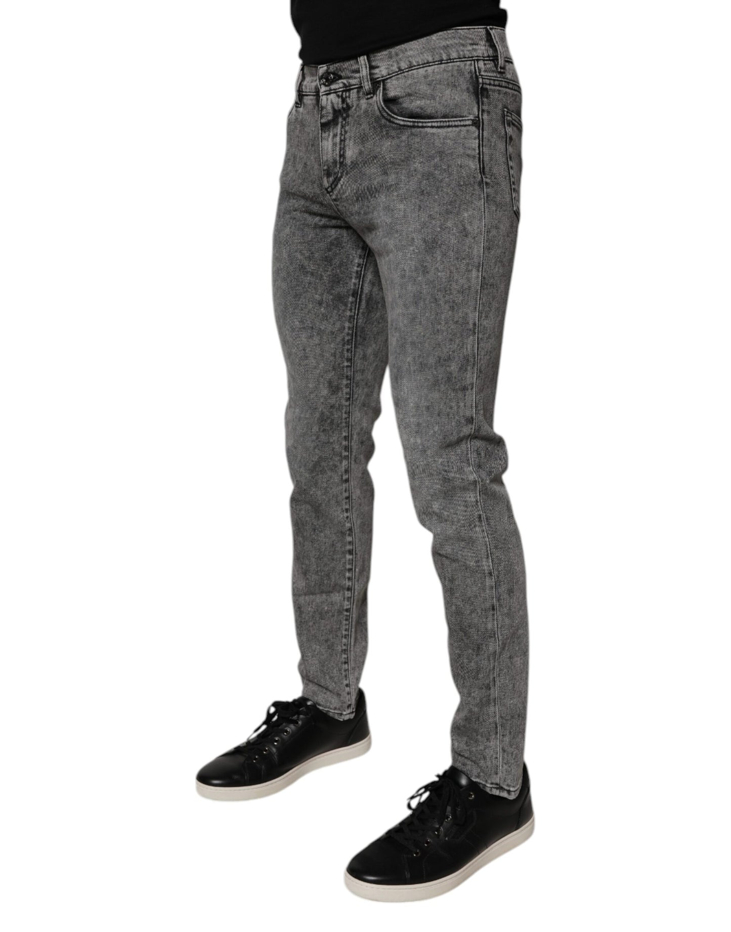 Dolce &amp; Gabbana mørkegrå vasket bomulls slim fit denimjeans