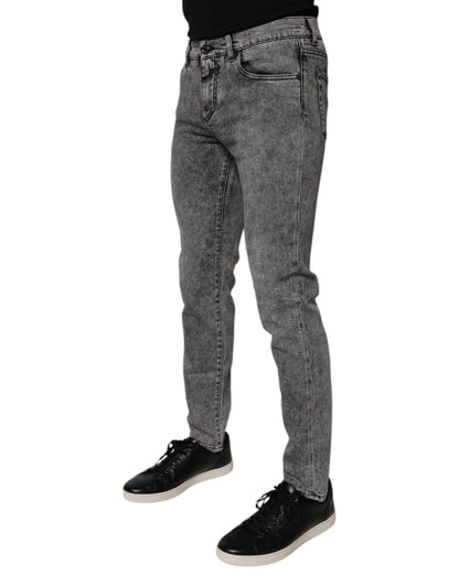 Dolce &amp; Gabbana mørkegrå vasket bomulls slim fit denimjeans