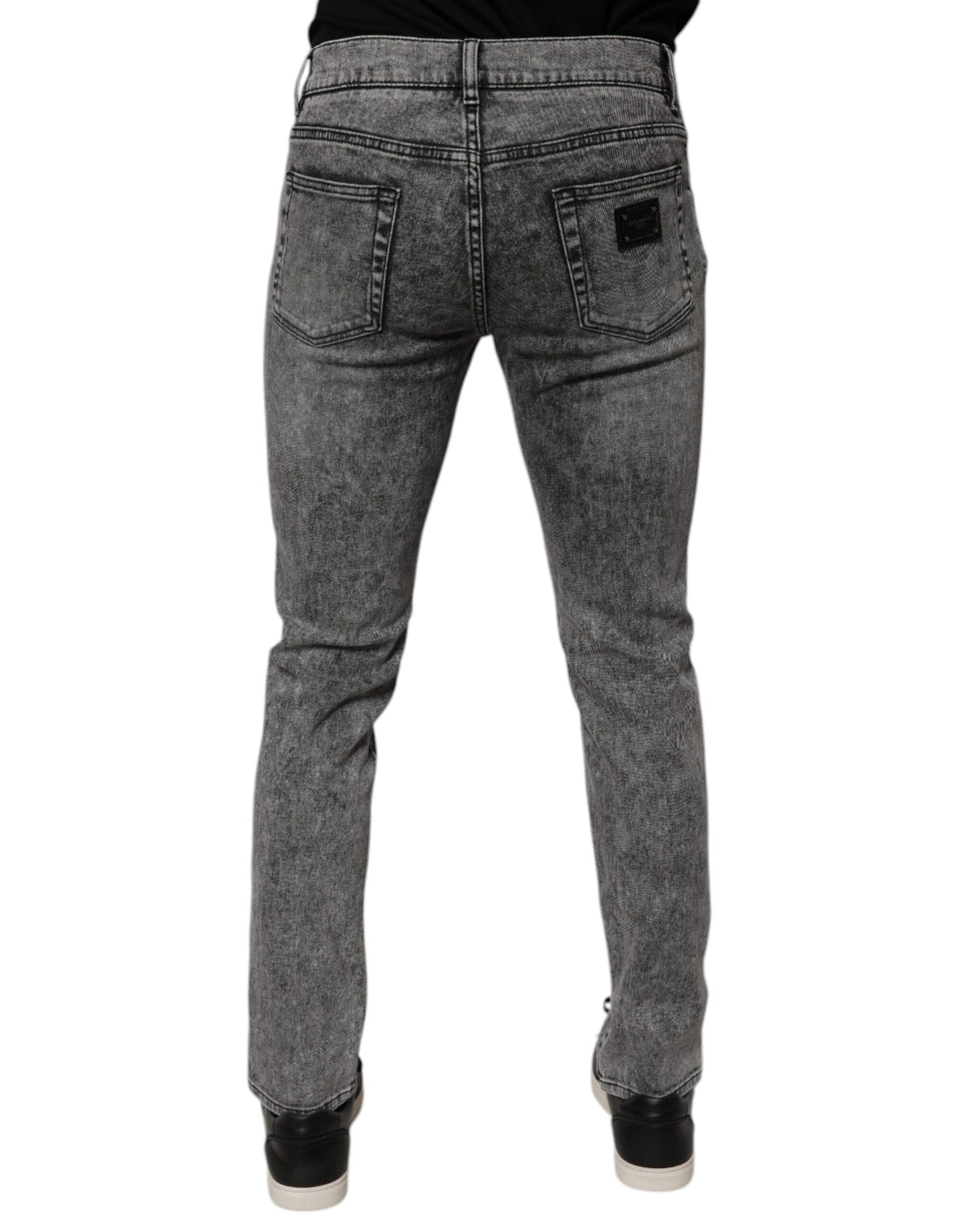 Dolce &amp; Gabbana mørkegrå vasket bomulls slim fit denimjeans