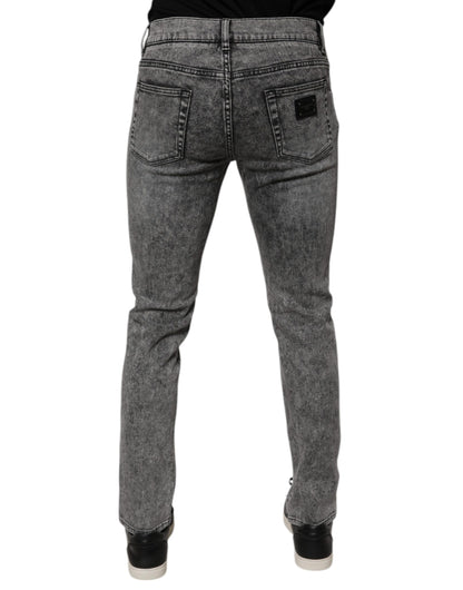 Dolce &amp; Gabbana mørkegrå vasket bomulls slim fit denimjeans