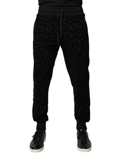 Dolce &amp; Gabbana Svarte Leopard Bomull Jogger Joggebukser Bukser