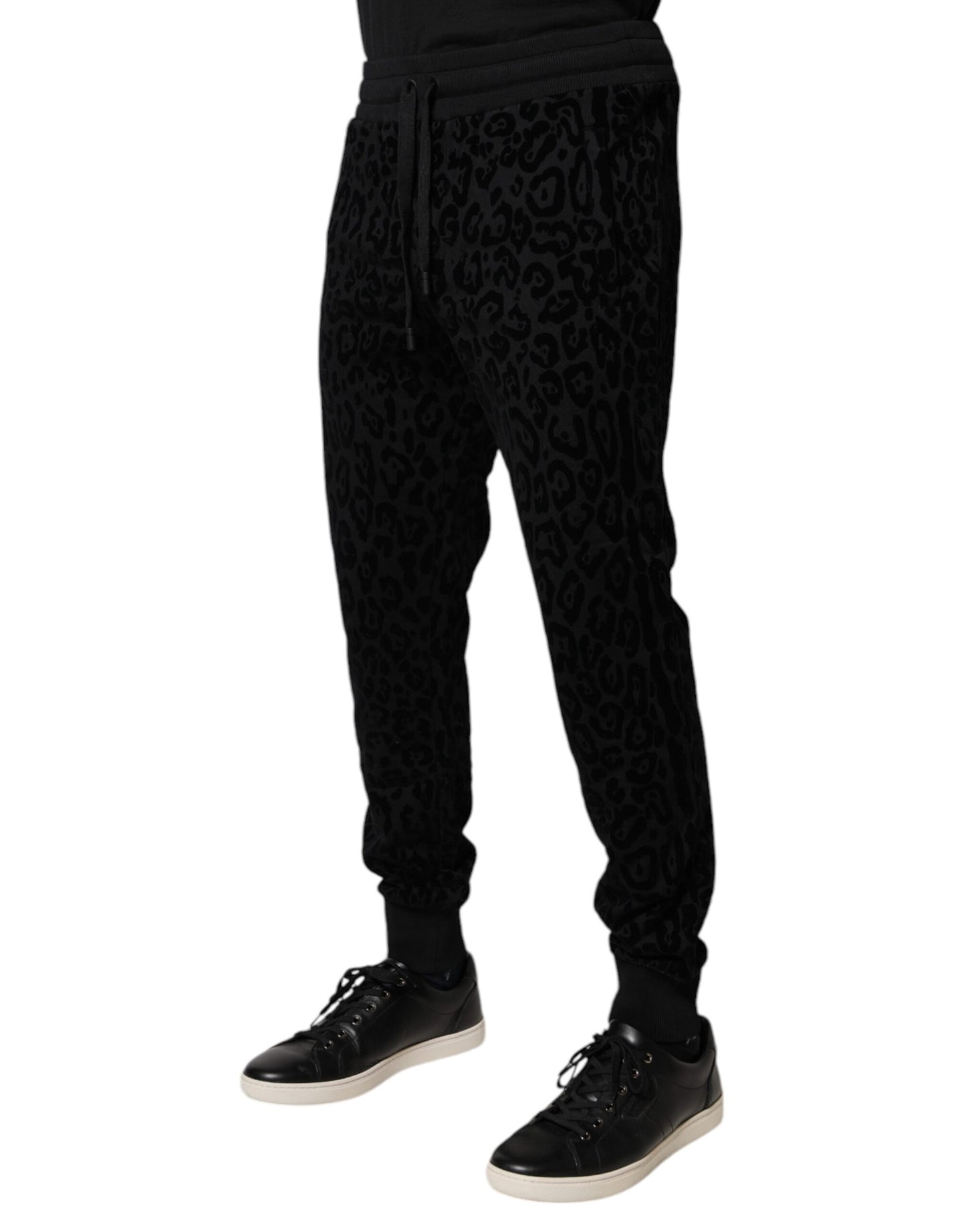 Dolce &amp; Gabbana Svarte Leopard Bomull Jogger Joggebukser Bukser
