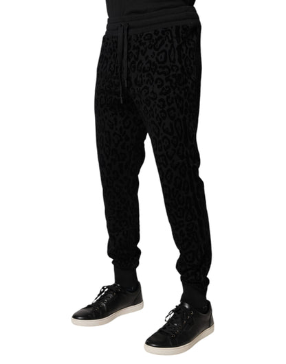 Dolce &amp; Gabbana Svarte Leopard Bomull Jogger Joggebukser Bukser