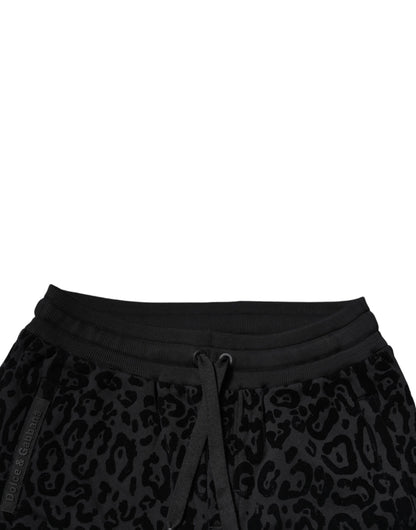Dolce &amp; Gabbana Svarte Leopard Bomull Jogger Joggebukser Bukser