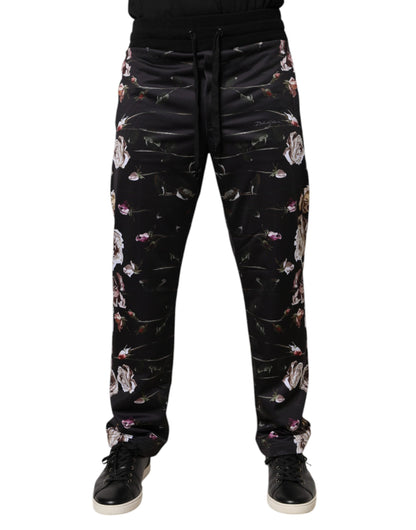Dolce &amp; Gabbana Svarta Blommiga Joggingbyxor i Polyester