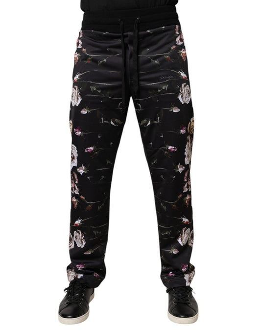Dolce &amp; Gabbana Svarta Blommiga Joggingbyxor i Polyester