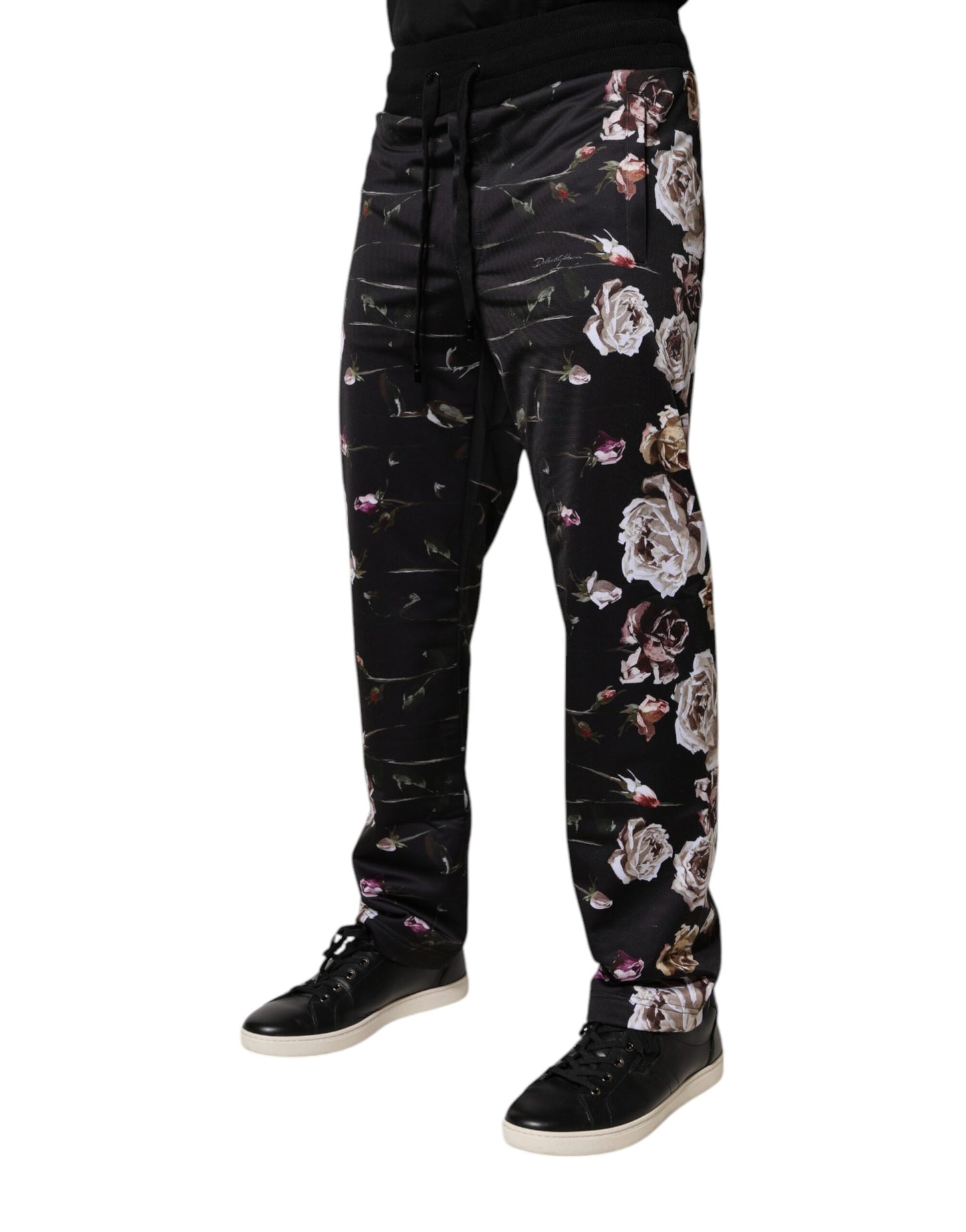 Dolce &amp; Gabbana Svarta Blommiga Joggingbyxor i Polyester