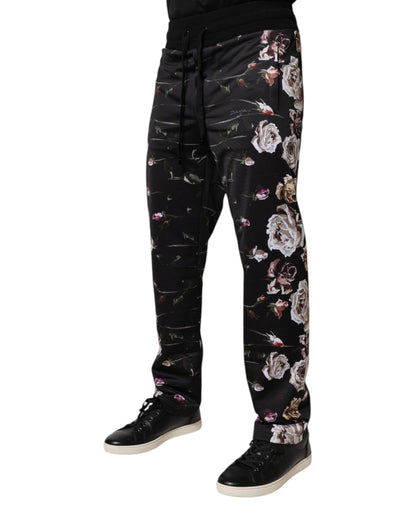 Dolce &amp; Gabbana Svarta Blommiga Joggingbyxor i Polyester