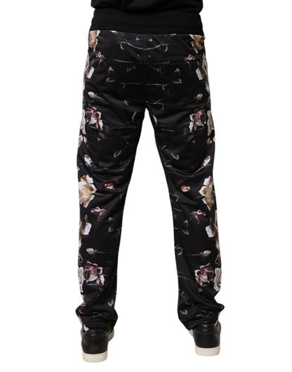 Dolce &amp; Gabbana Svarta Blommiga Joggingbyxor i Polyester