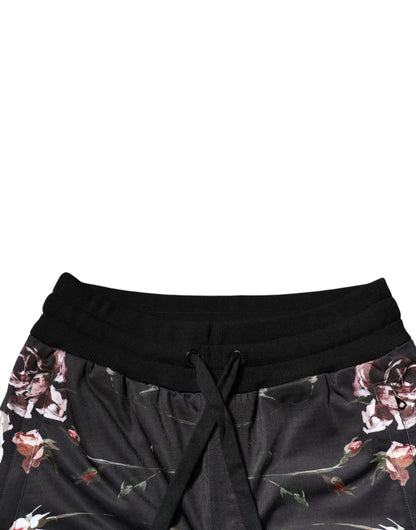 Dolce &amp; Gabbana Svarta Blommiga Joggingbyxor i Polyester