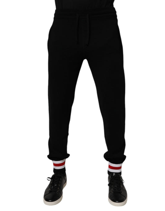 Dolce &amp; Gabbana Svarta Joggingbyxor i Ull med Mellanhög Midja