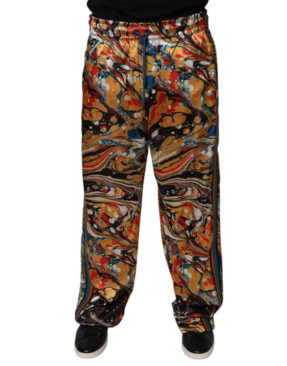 Dolce &amp; Gabbana Multicolor Marble Satin Herr Träningsoverallbyxor