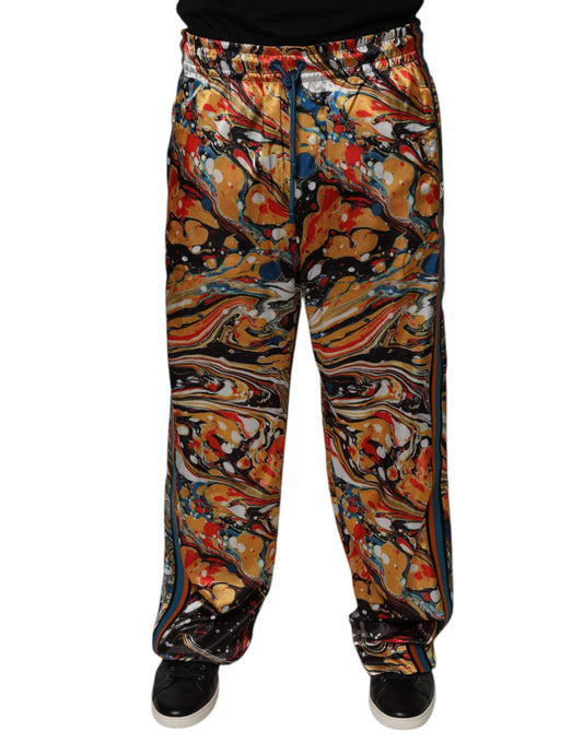 Dolce &amp; Gabbana Multicolor Marble Satin Herr Träningsoverallbyxor