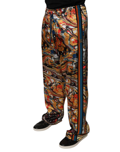 Dolce &amp; Gabbana Multicolor Marble Satin Herr Träningsoverallbyxor