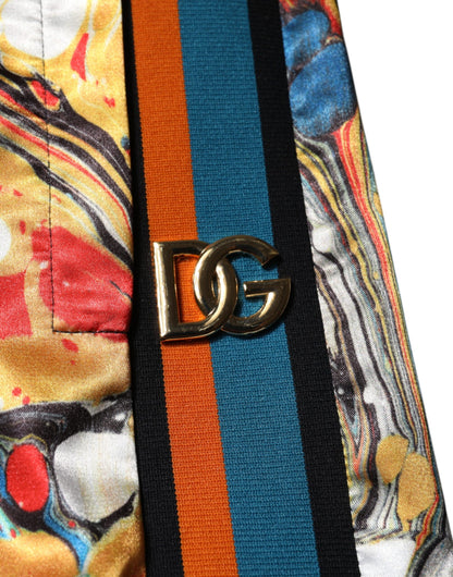 Dolce &amp; Gabbana Multicolor Marble Satin Herr Träningsoverallbyxor