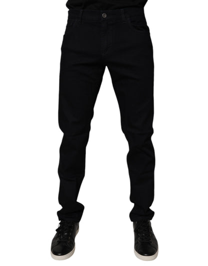 Dolce &amp; Gabbana Svarta Bomullsstretchiga Slim Fit Herrjeans