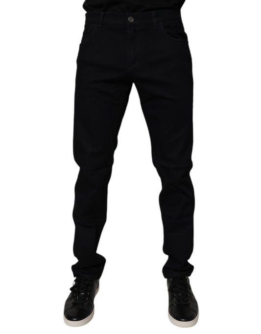 Dolce &amp; Gabbana Svarta Bomullsstretchiga Slim Fit Herrjeans