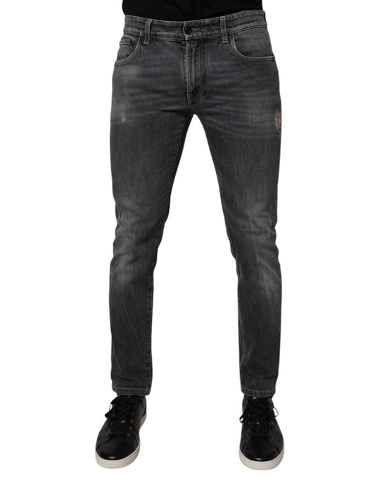 Dolce &amp; Gabbana Mörkgrå Tvättade Bomulls Skinny Herrjeans