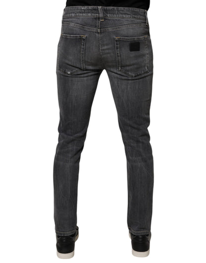 Dolce &amp; Gabbana Mörkgrå Tvättade Bomulls Skinny Herrjeans