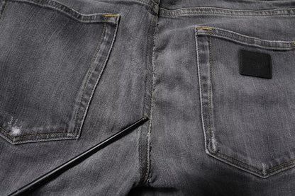 Dolce &amp; Gabbana Mörkgrå Tvättade Bomulls Skinny Herrjeans