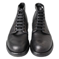 Dolce & Gabbana Black Leather Lace-Up Boots