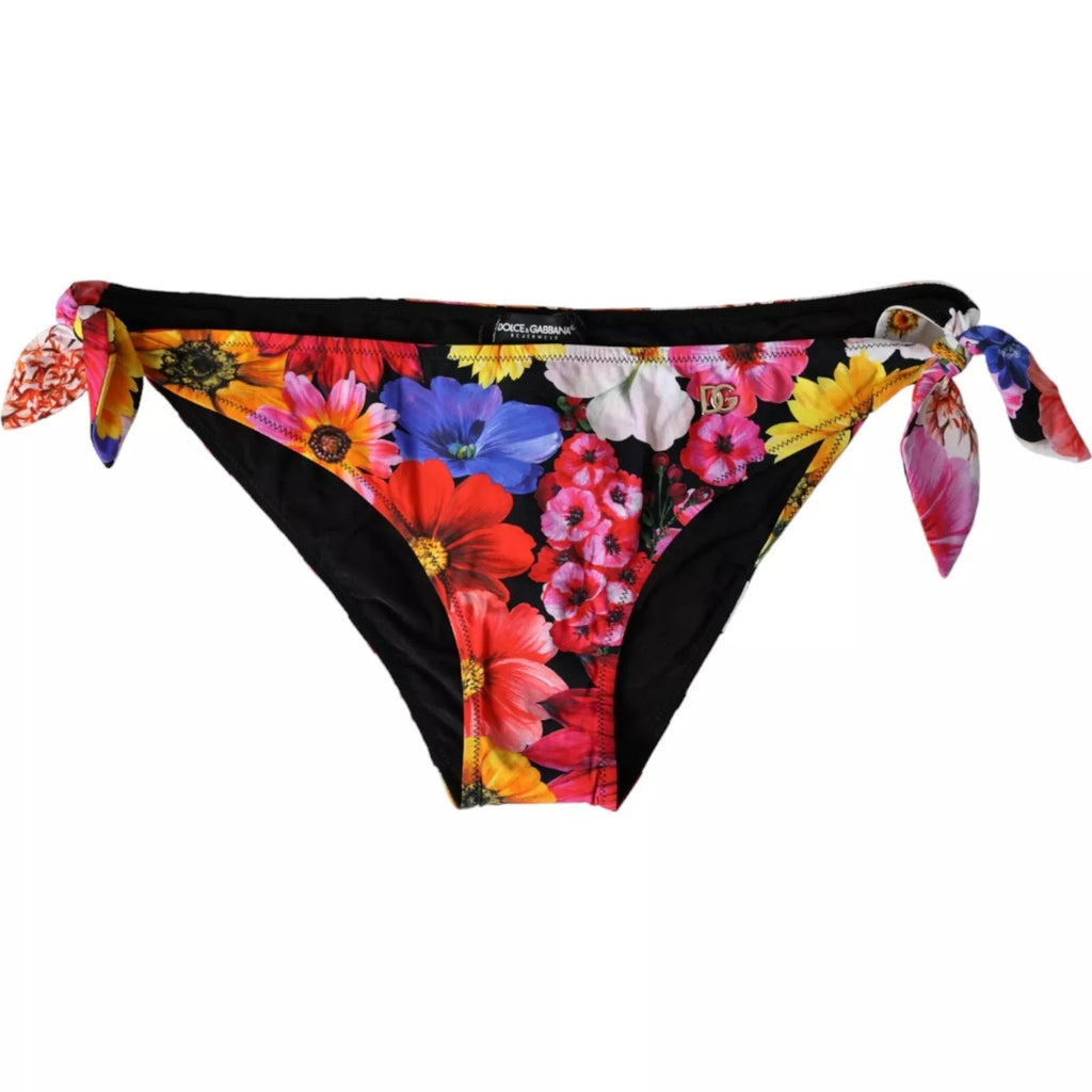 Svart blommig baddräkt bikiniunderdel badkläder