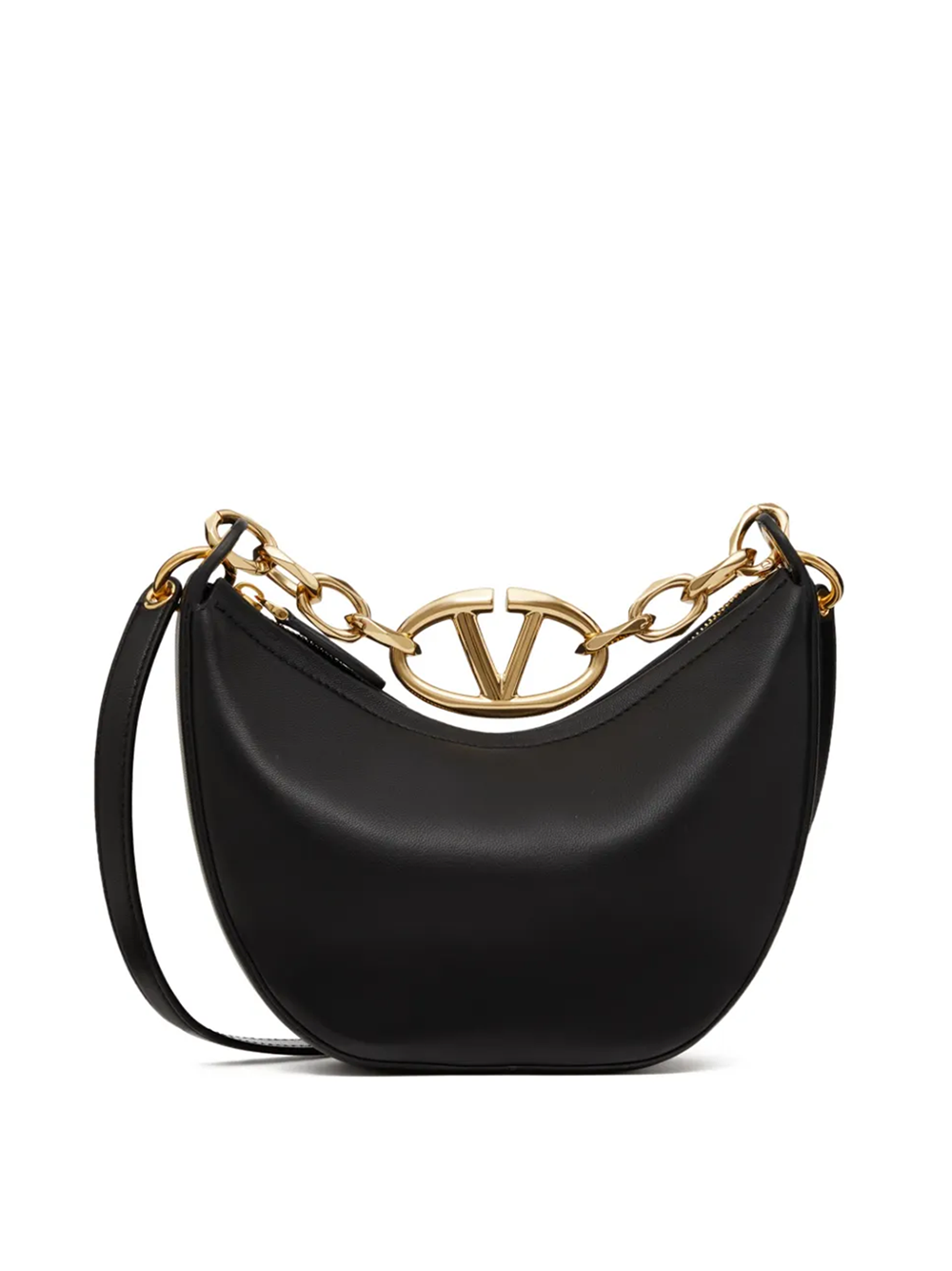 Svart läder Mini Hobo Vlogo Axelväska