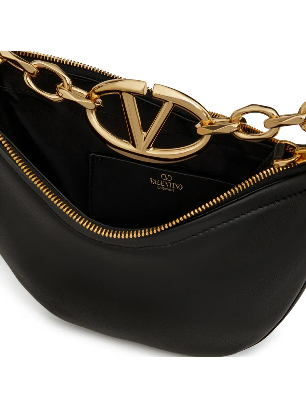 Svart läder Mini Hobo Vlogo Axelväska